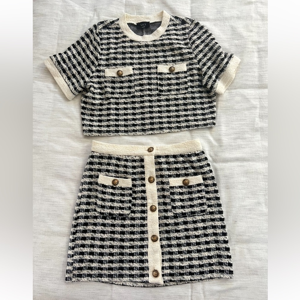 Vici tweed skirt & shirt set women’s large